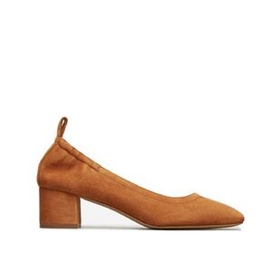 EVERLANE The Day Heel Cognac Brown Suede Shoes Block Heels Italian, Size 7.5